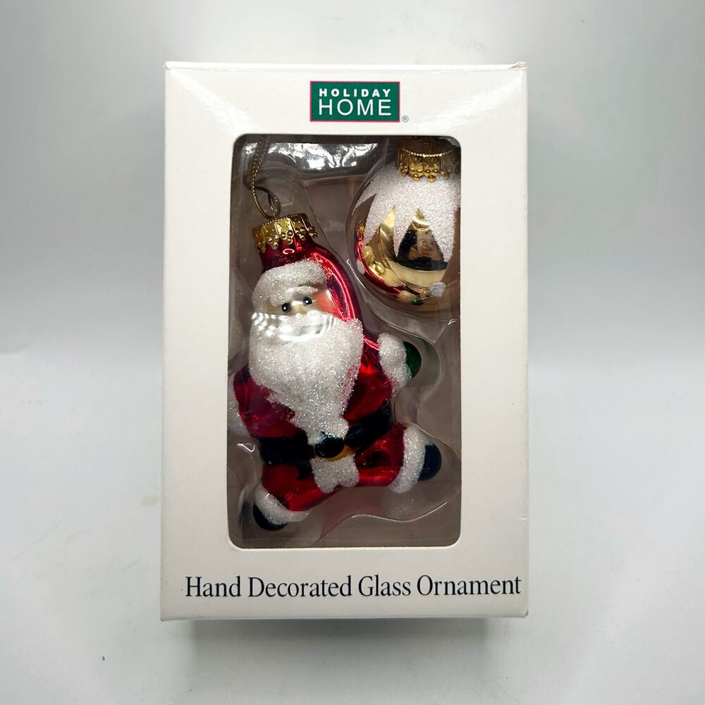 Vintage Holiday Home European Style Blown Glass Santa and Golden Ball Ornaments